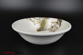 White bowl hand-painted with lotus 22cm